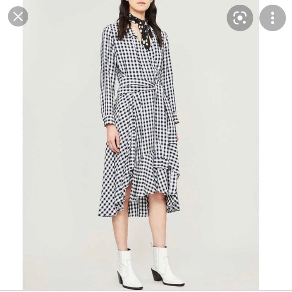 Maje Maje Raprita Navy Gingham Tie Belt Midi Wrap Dress Size 3/L Size L / US 10 / IT 46 - 1 Thumbnail