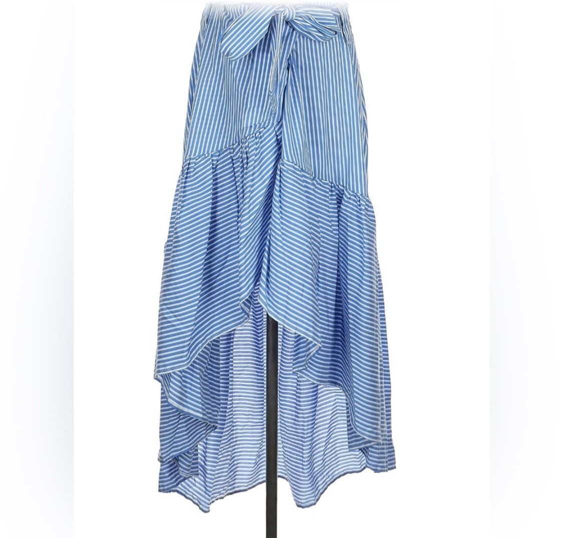 Other Italian Blue Asymmetrical Striped Skirt with Tie Front Size 30" / US 8 / IT 44 - 1 Thumbnail