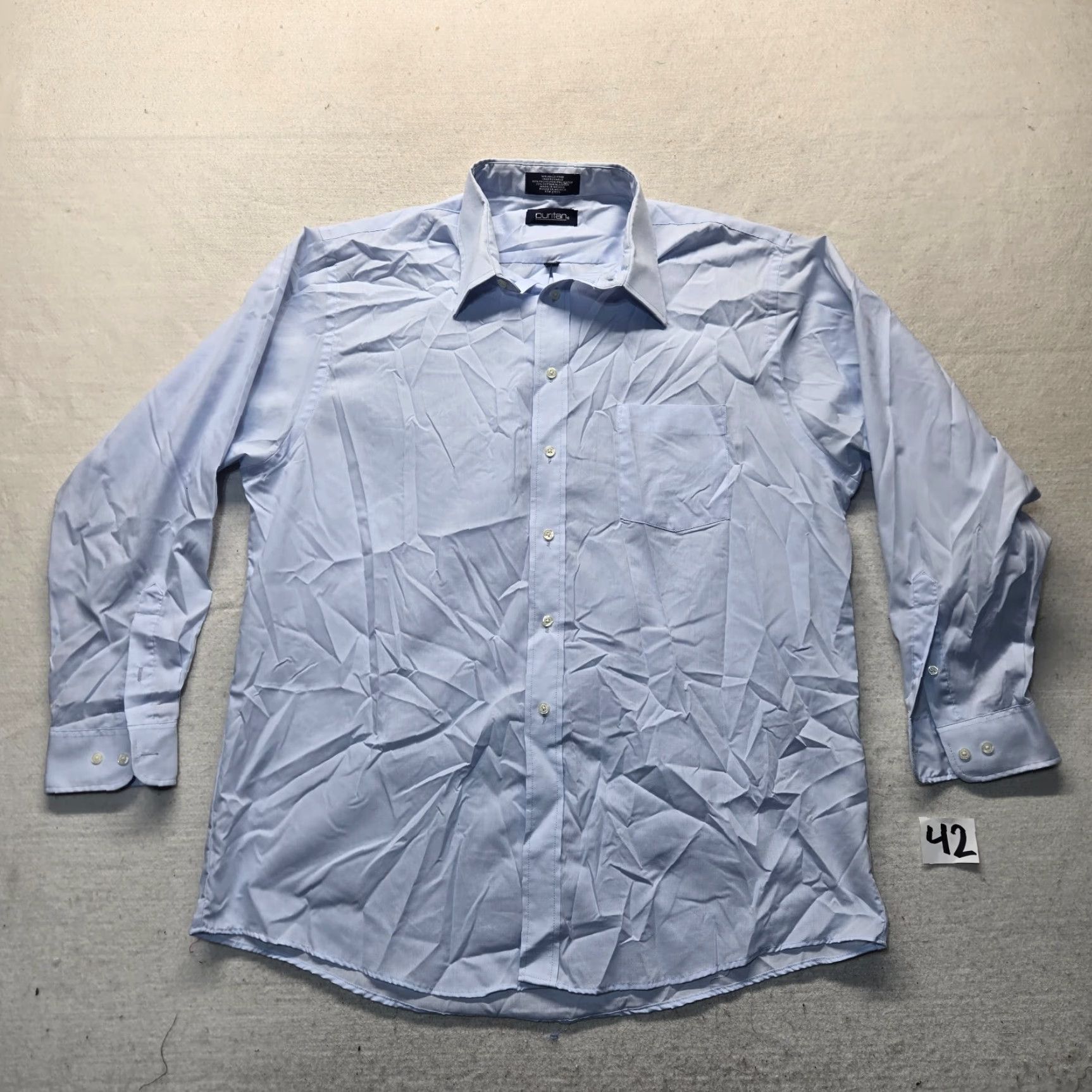 Vintage Puritan Solid Blue Button Up Dress Shirt Long Sleeve Adult Size 17 34/35 Mens Size 46R - 2 Thumbnail