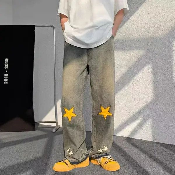Japanese Brand Street Vintage Star Pattern Washed Distressed Jeans Size US 32 / EU 48 - 3 Thumbnail