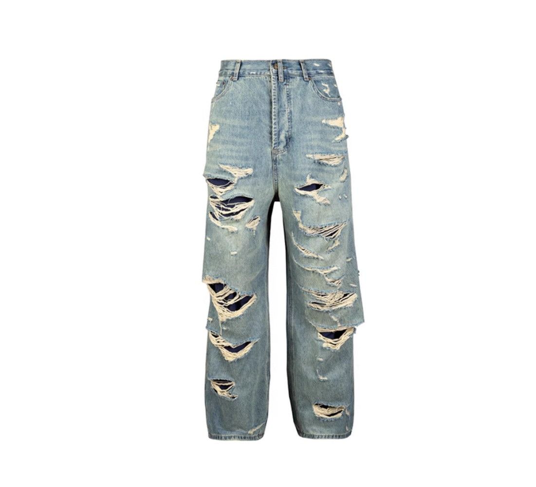 Jean × Vintage Washed Double Layer Hand Worn Jeans Size US 33 - 6 Thumbnail