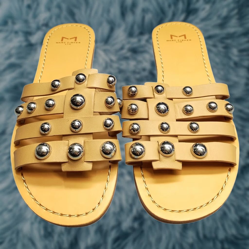 Marc Fisher Marc Fisher LTD Pava Slide Sandals Womens Size 7.5M Brown Leather Studded Slip On Size US 8 / IT 38 - 1 Thumbnail