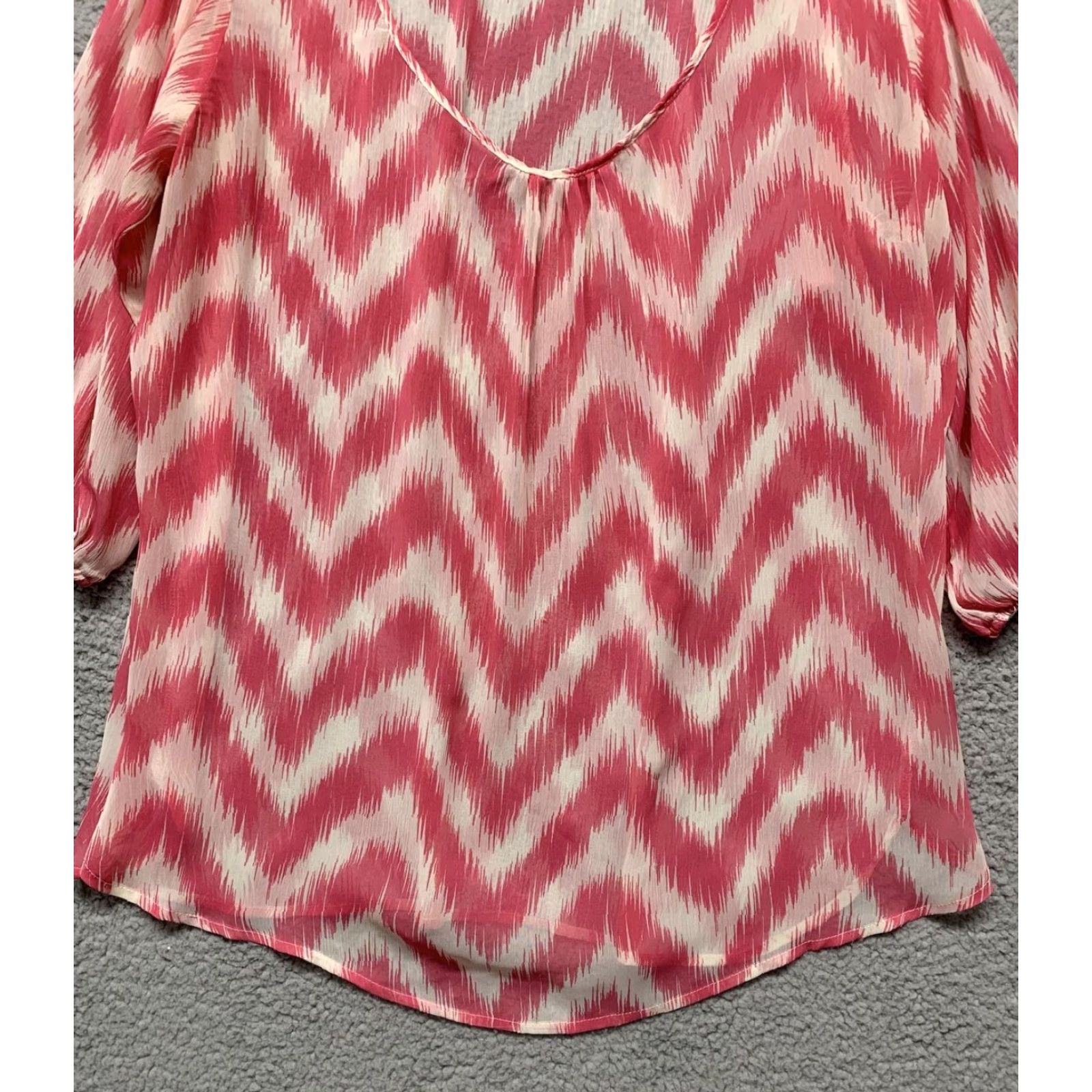 Vintage Heart Soul Pink White Semi-Sheer Shirt 1X Chevron Scoop Neck 3/4 Sleeves Raglan Sleeve Women Blouse Tunic Vintage No N/A Size XL / US 12-14 / IT 48-50 - 3 Thumbnail