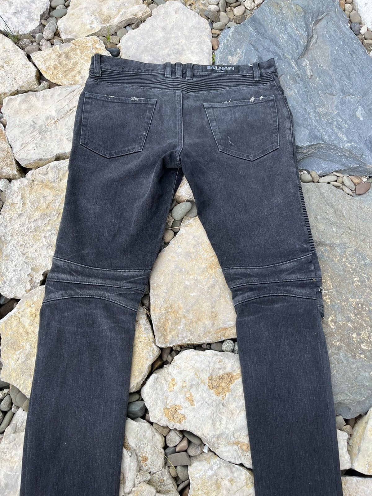 Balmain × Japanese Brand Balmain biker jeans pants 29 washed denim black distressed Size US 29 - 15 Thumbnail