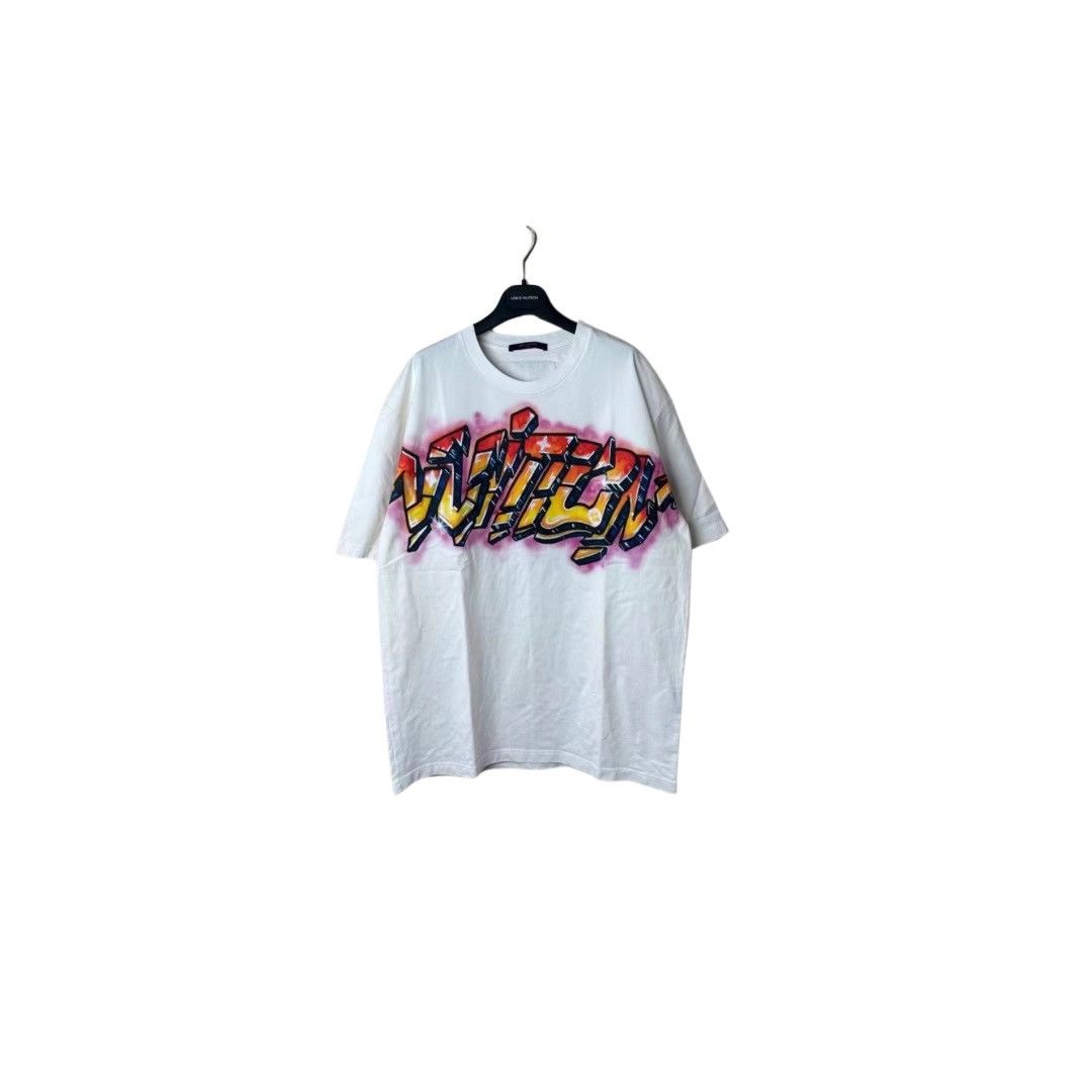 Image of Louis Vuitton Virgil Abloh 1990's Style Graffiti T-Shirt in White, Men's (Size 2XL)