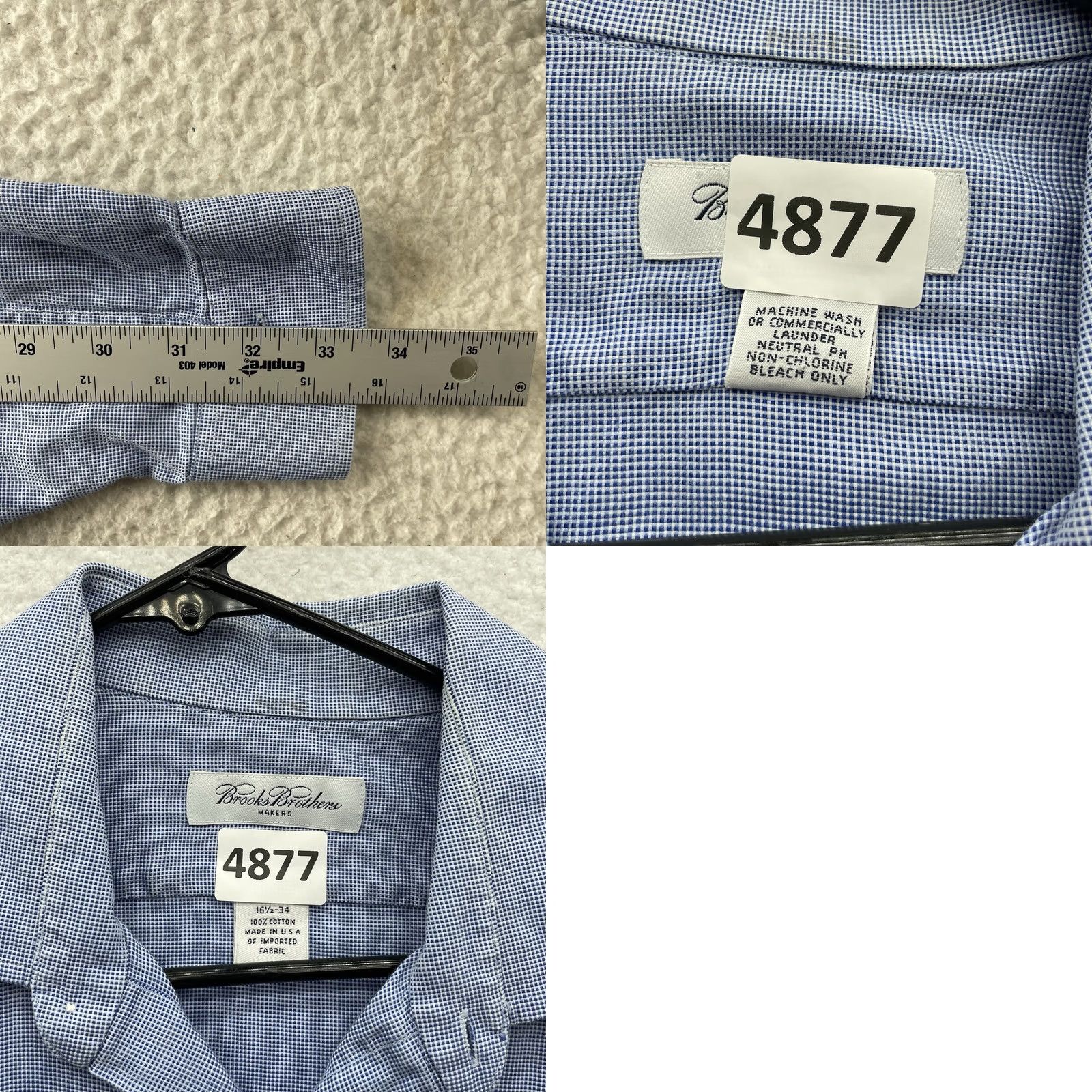 Brooks Brothers VINTAGE Brooks Brothers Dress Shirt Mens 16.5 Blue Check USA Long Sleeve Shirt Mens Regular 100% Cotton Blue Check Size 46R - 8 Thumbnail