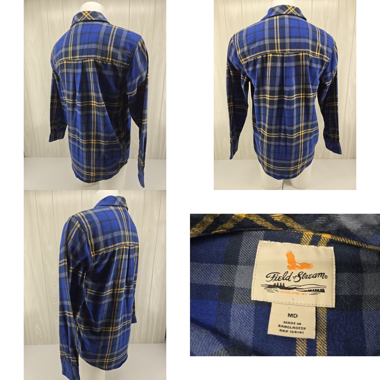 Vintage Field and Stream Shirt Button-Up Plaid Flannel Blue Yellow Men's M Medium Cotton Button-Down Pocketed Vintage: No Size US M / EU 48-50 / 2 - 8 Thumbnail