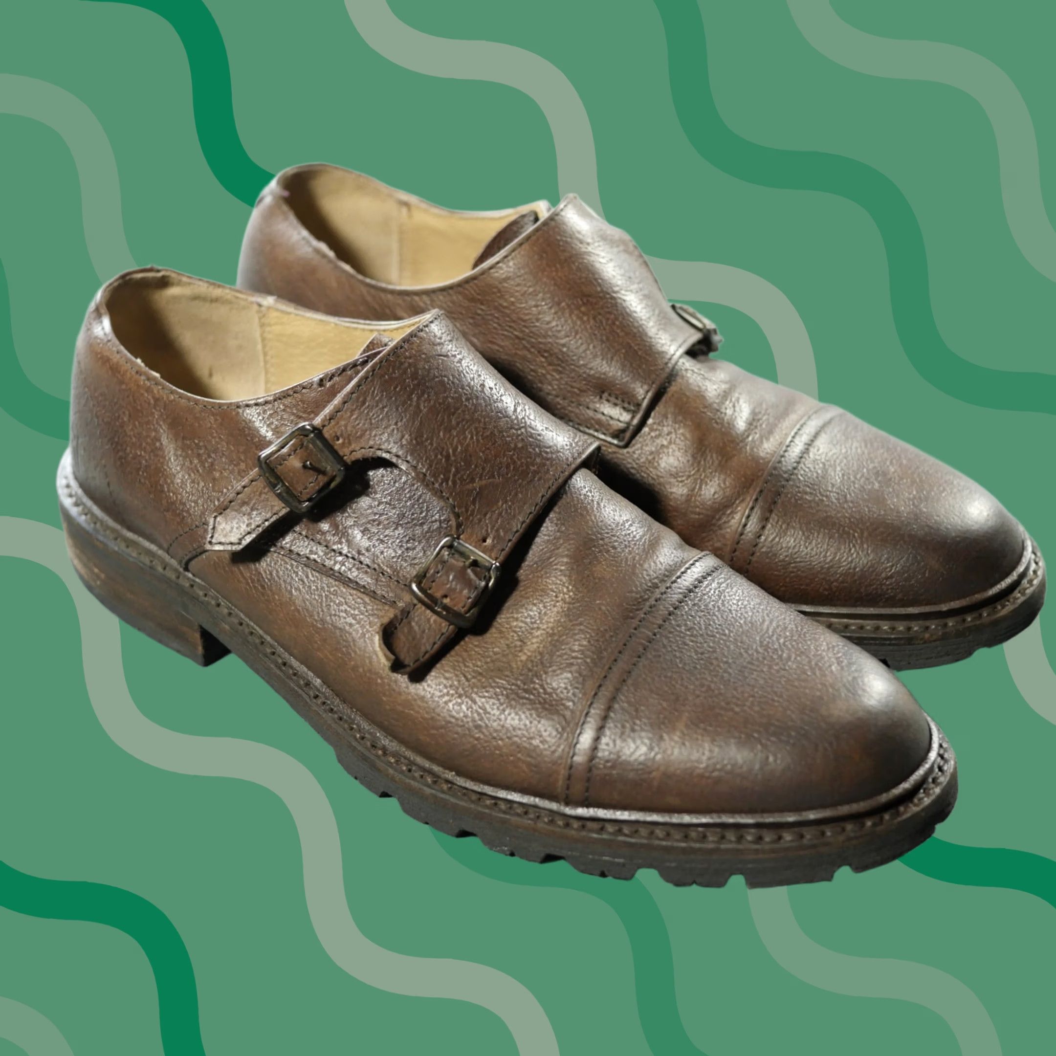 Frye Frye Shoes Mens 7.5 Brown Double Monk Straps Derby Dress Casual Chunky Leather Cap Toe Wingtip Size ONE SIZE - 1 Thumbnail