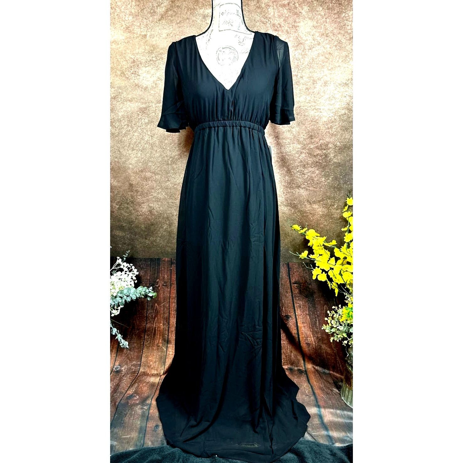 Show Me Your Mumu Emily Empire Maxi Dress Black Chiffon S