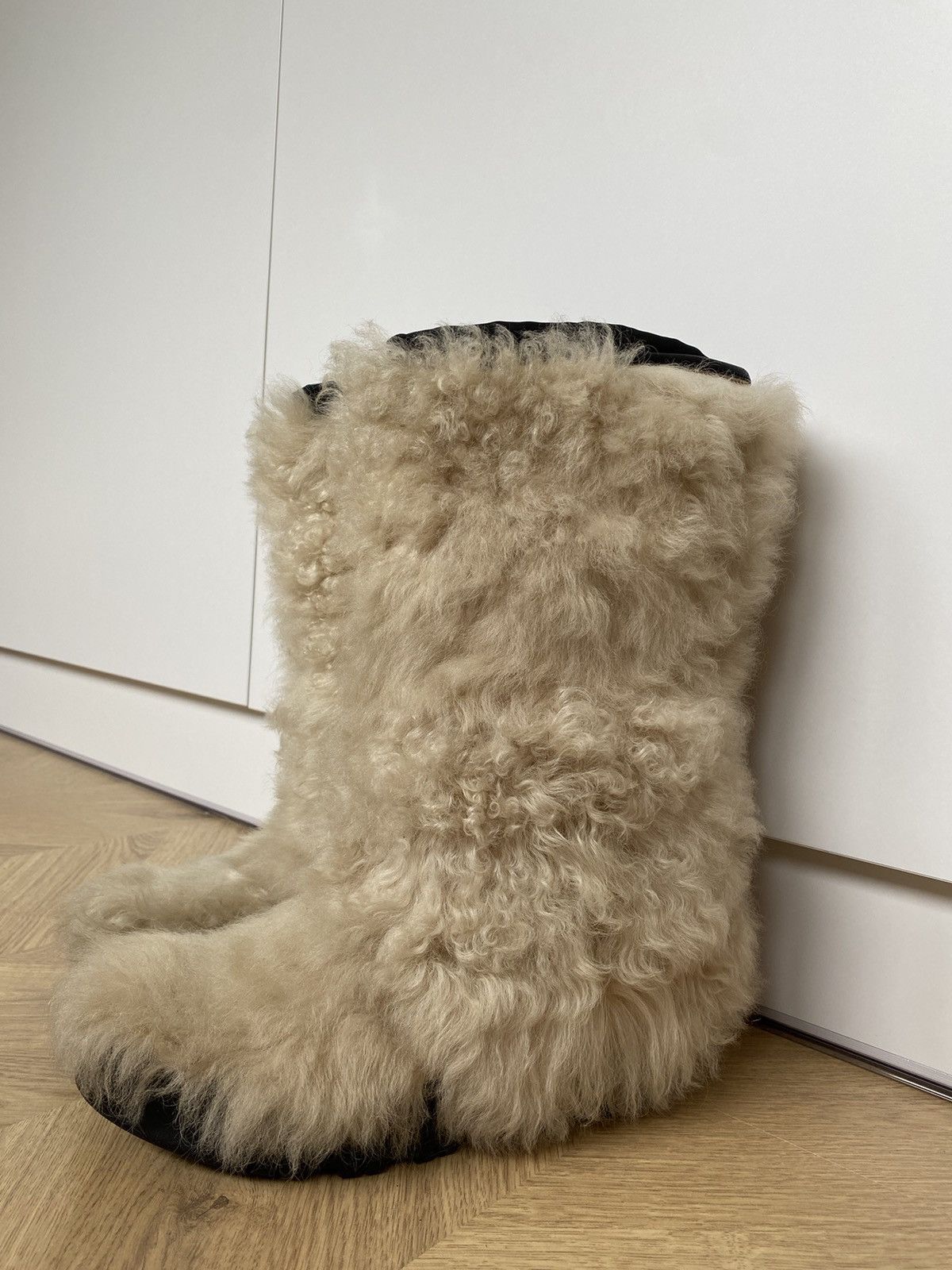 image of Prada Yeti Sheep Fur Snow Boots Shearling Beige, Women's (Size 7.5)
