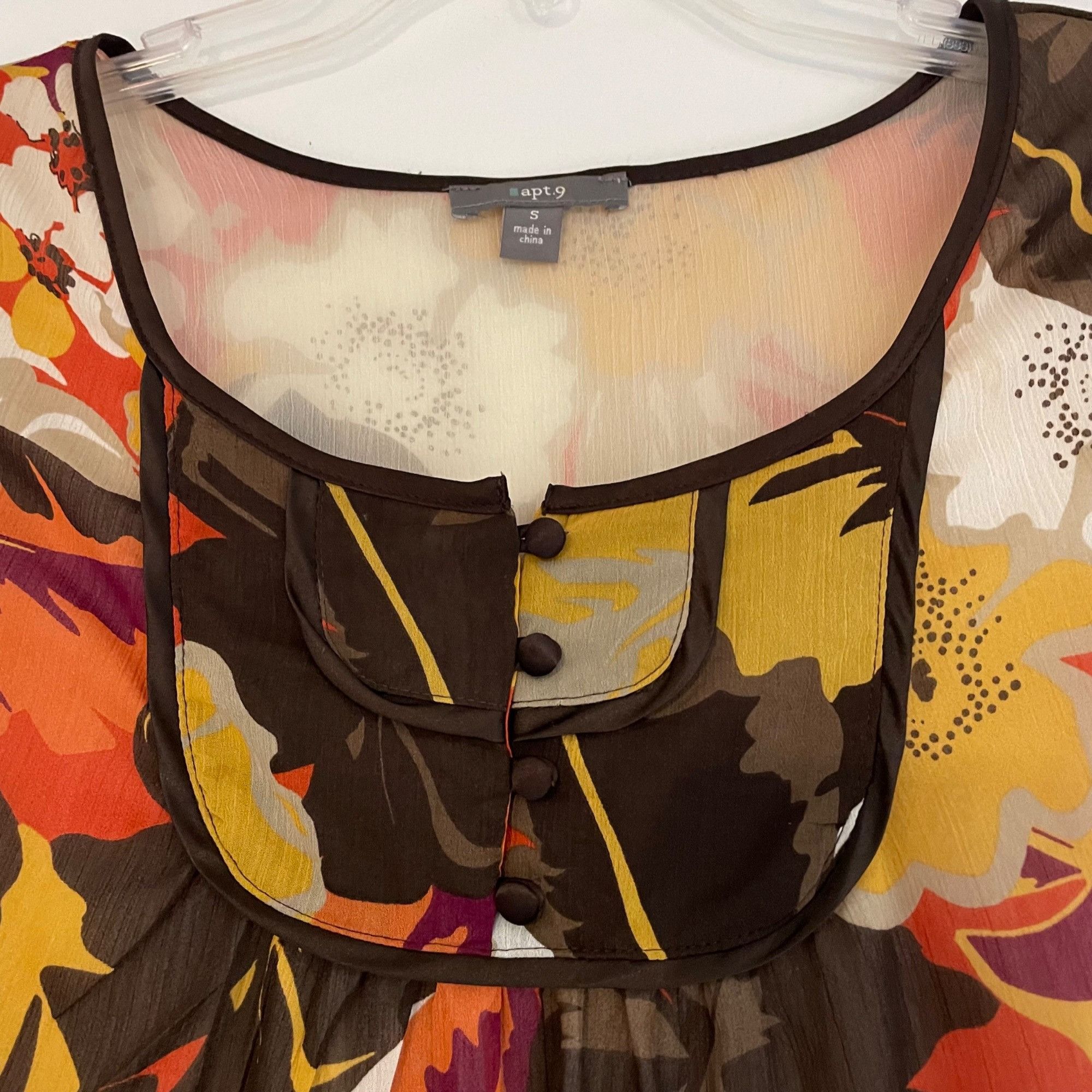Apt. 9 Apt. 9 Women's Floral Chiffon Blouse Brown Women’s Size S Size S / US 4 / IT 40 - 2 Thumbnail