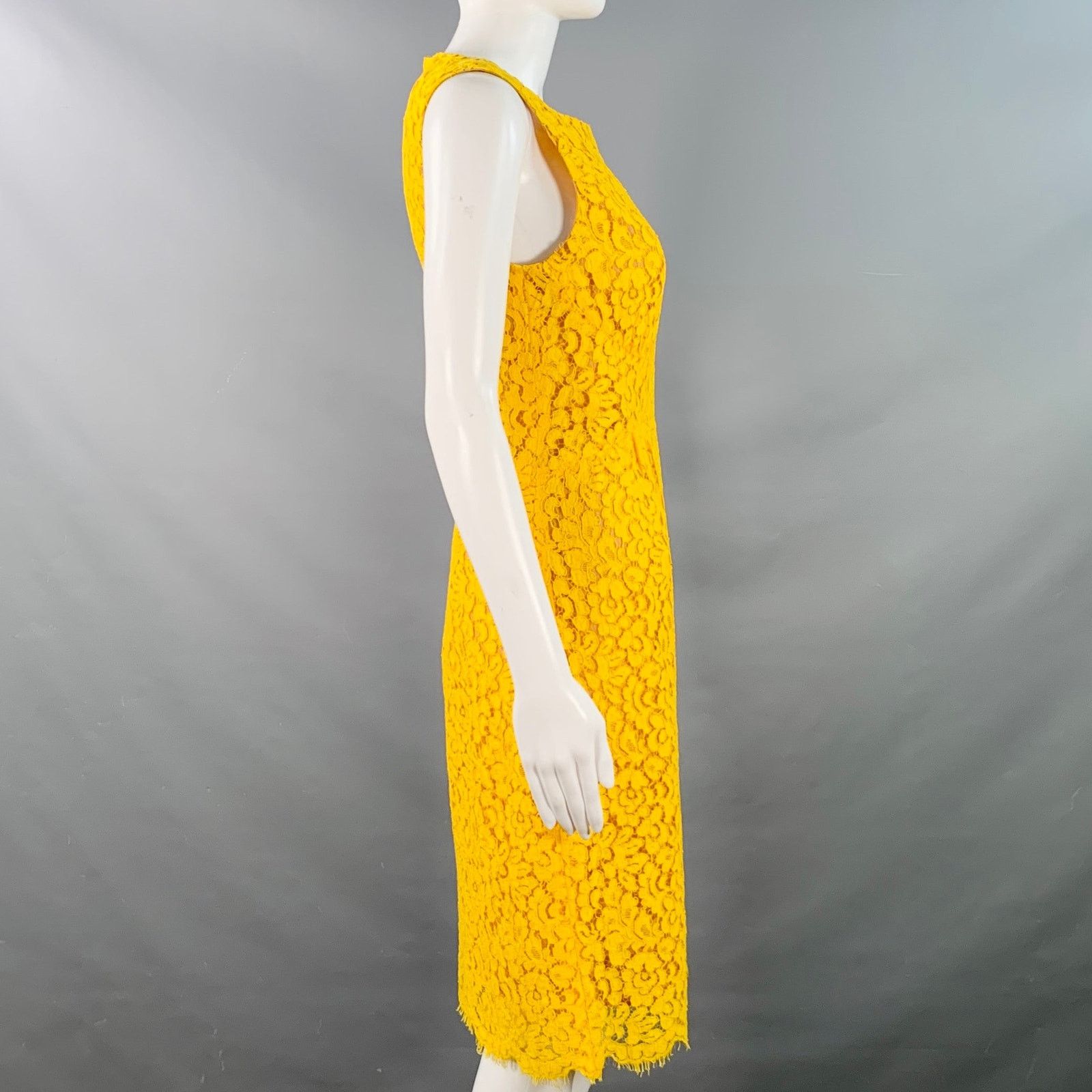 Michael Kors Yellow Mustard Cotton Blend Lace A-Line Cocktail Dress Size S / US 4 / IT 40 - 3 Thumbnail