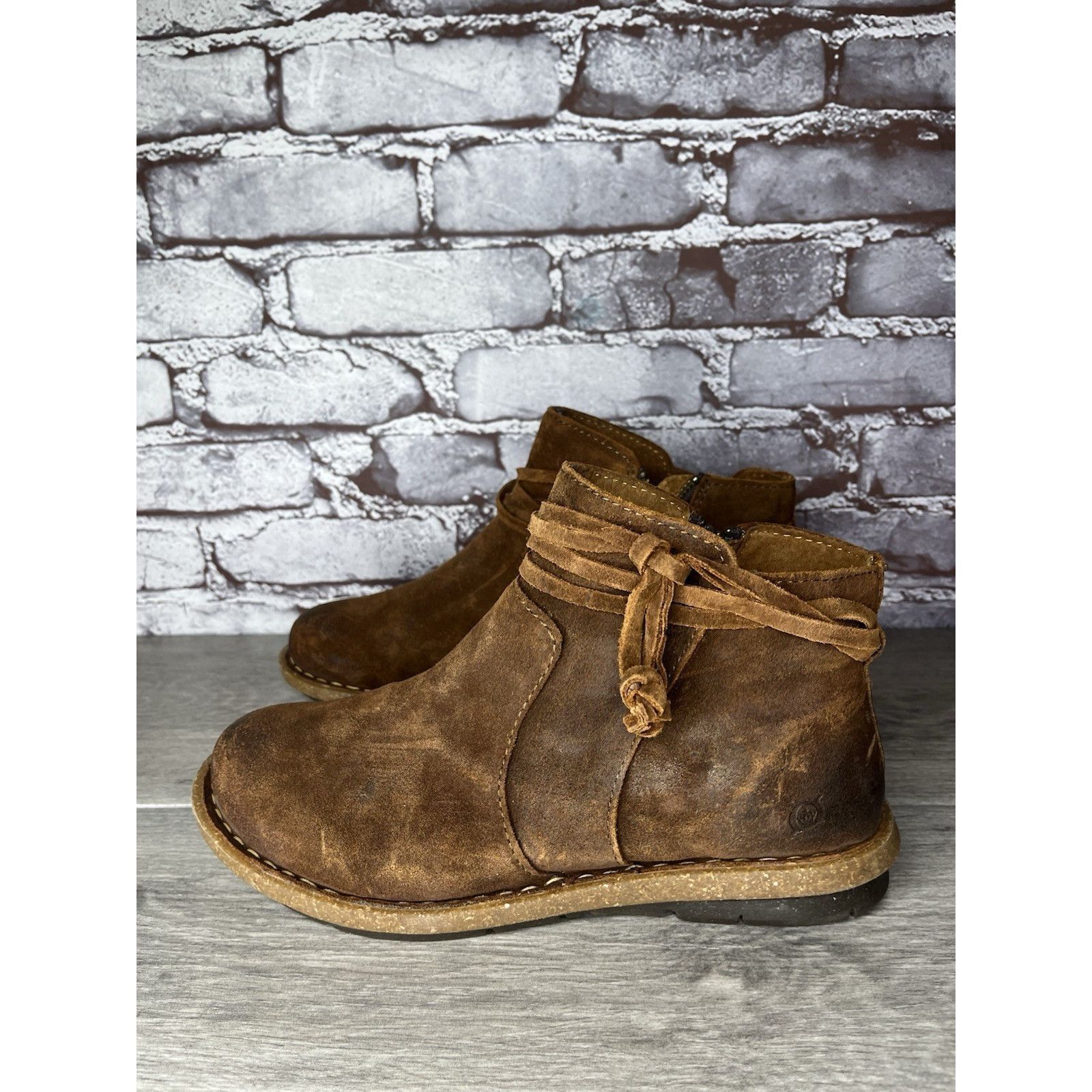 Born Born Ankle Boots Brown Suede Leather Lace Up Zip Booties Wom Size US 9 / IT 39 - 17 Thumbnail