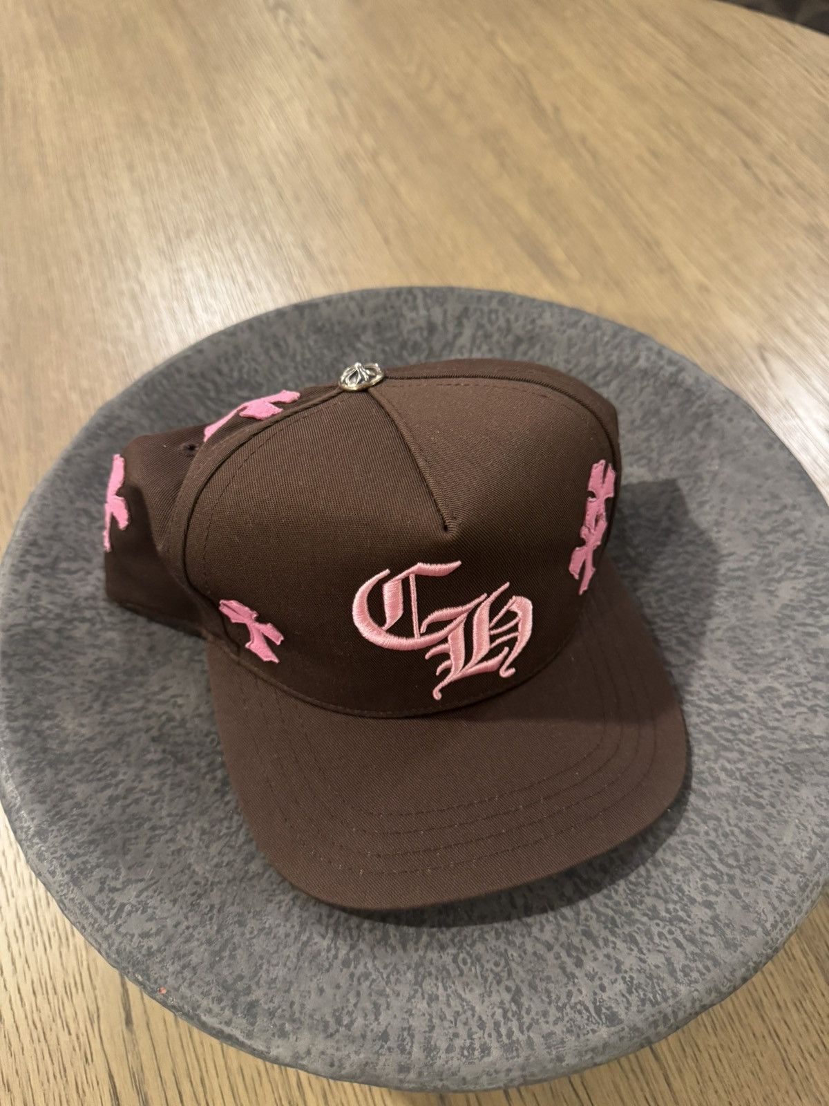 Chrome Hearts Chrome Hearts “CH” Cross Hat Brown and Pink | Grailed