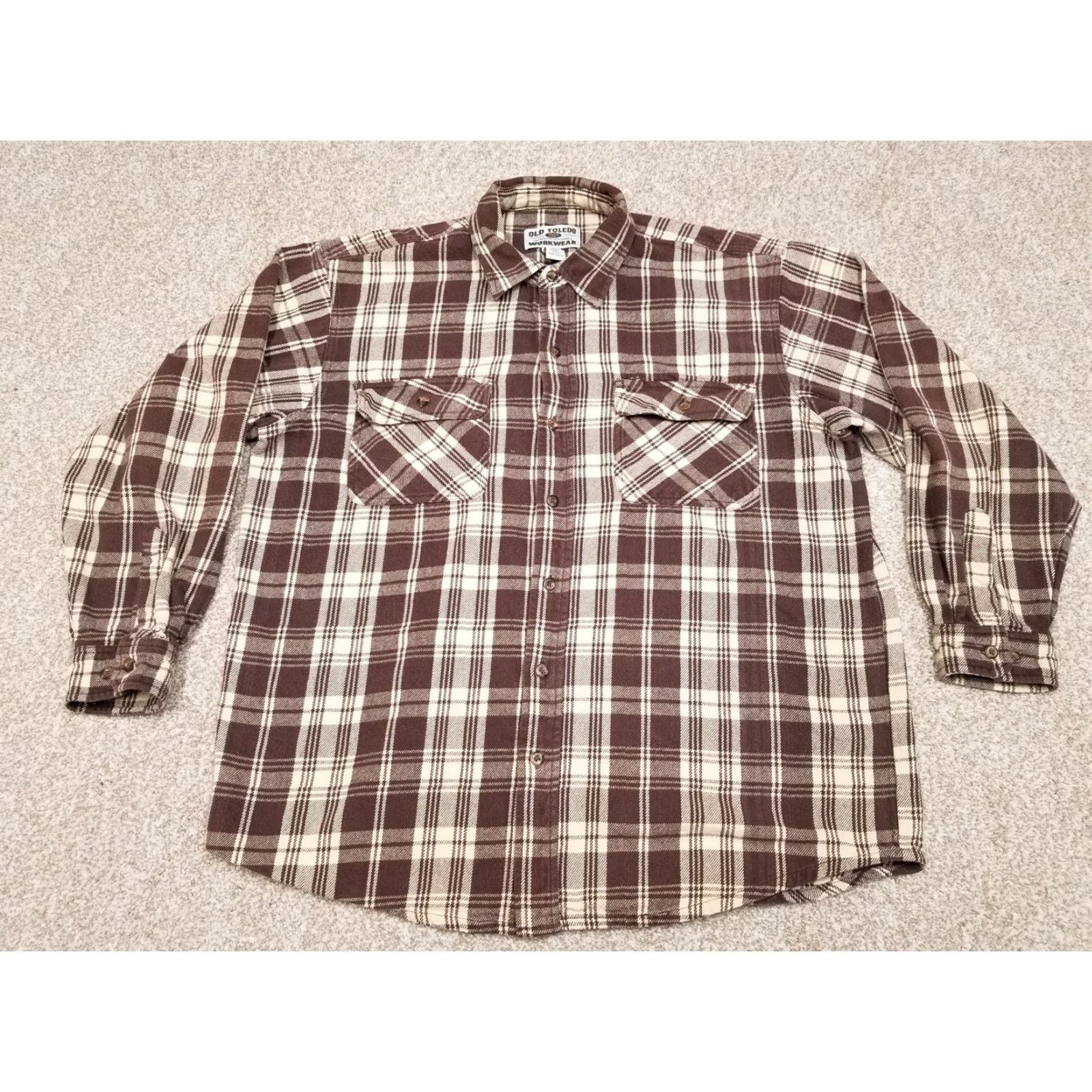 Vintage VINTAGE Old Toledo Workwear Flannel Shirt Mens XLT Brown Plaid Heavy Outdoors Button-Up, Cotton, Long Sleeve, Collared, Casual Mens Size US XL / EU 56 / 4 - 2 Thumbnail