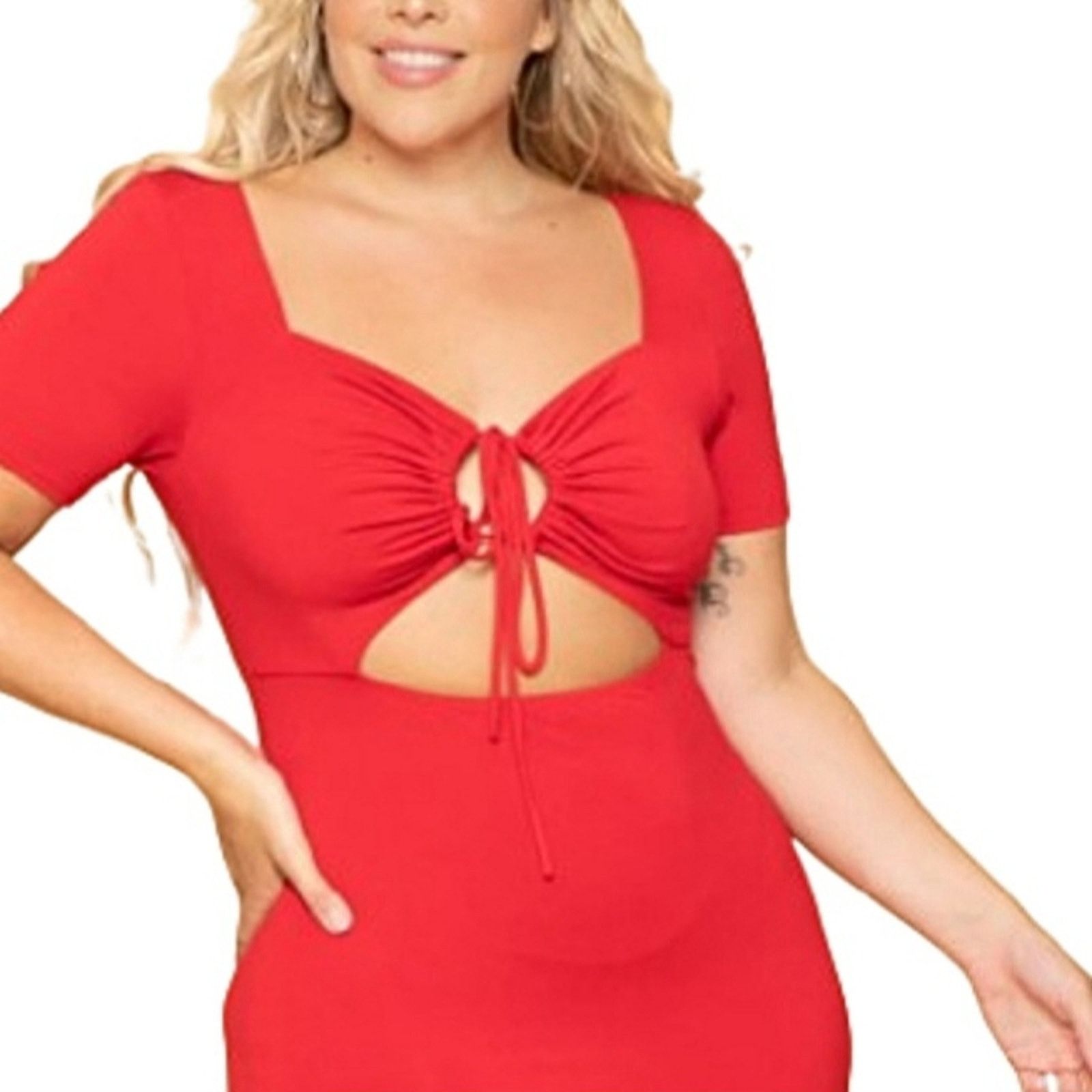 Other CURVYSENSE ☆ KYRA ☆ RED ☆ DRAWSTRING MINI DRESS ☆ 3x ☆ NWT Size 3XL / US 20-22 - 6 Thumbnail