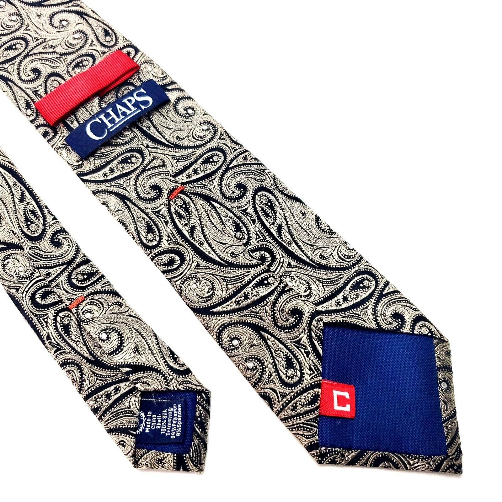 Chaps Chaps Silk Tie Woven Black Tan Paisley Skinny Size ONE SIZE - 3 Thumbnail
