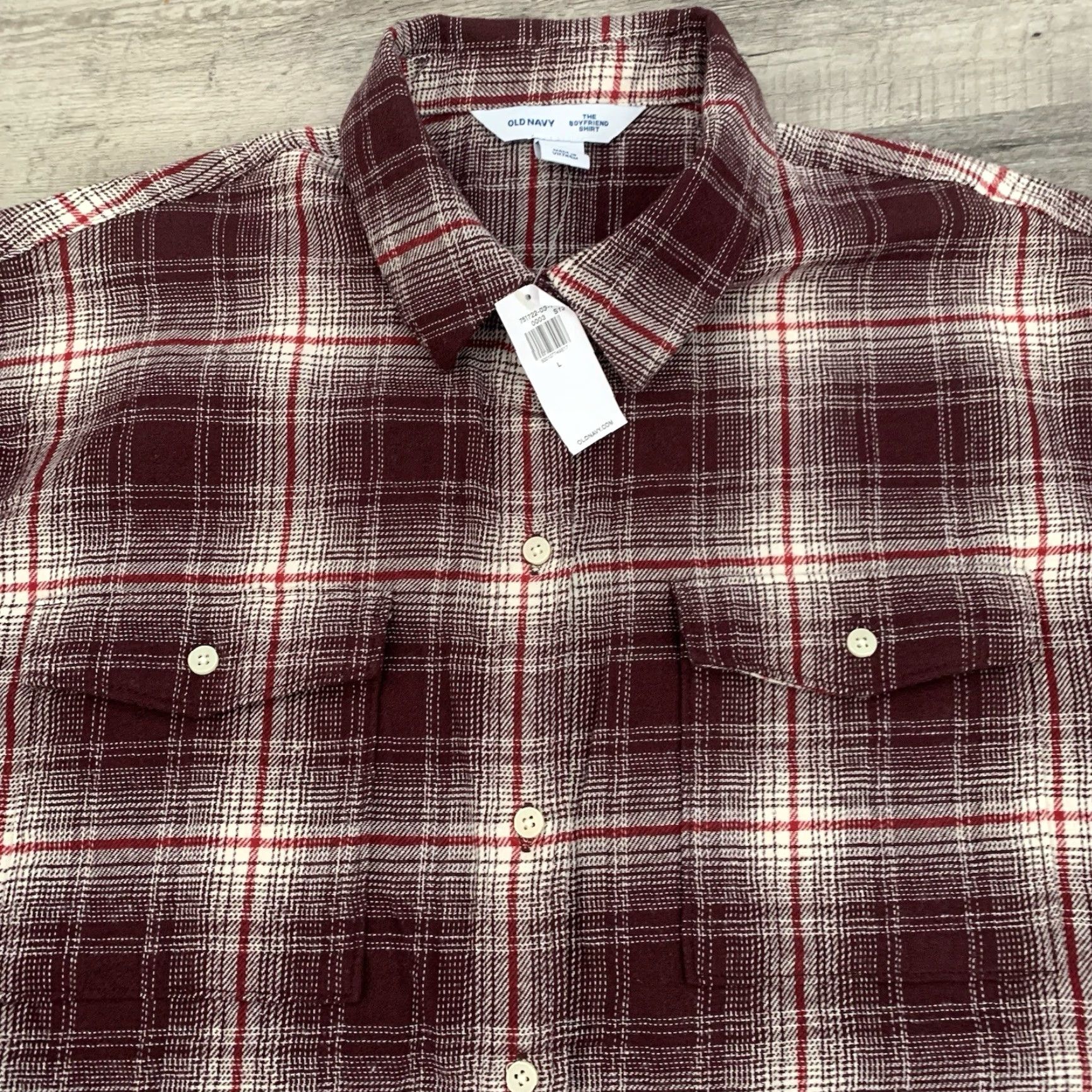 Old Navy VINTAGE Old Navy Flannel Shirt Womens Large The Boyfriend Maroon Plaid Button-Up NEW Size L / US 10 / IT 46 - 3 Thumbnail