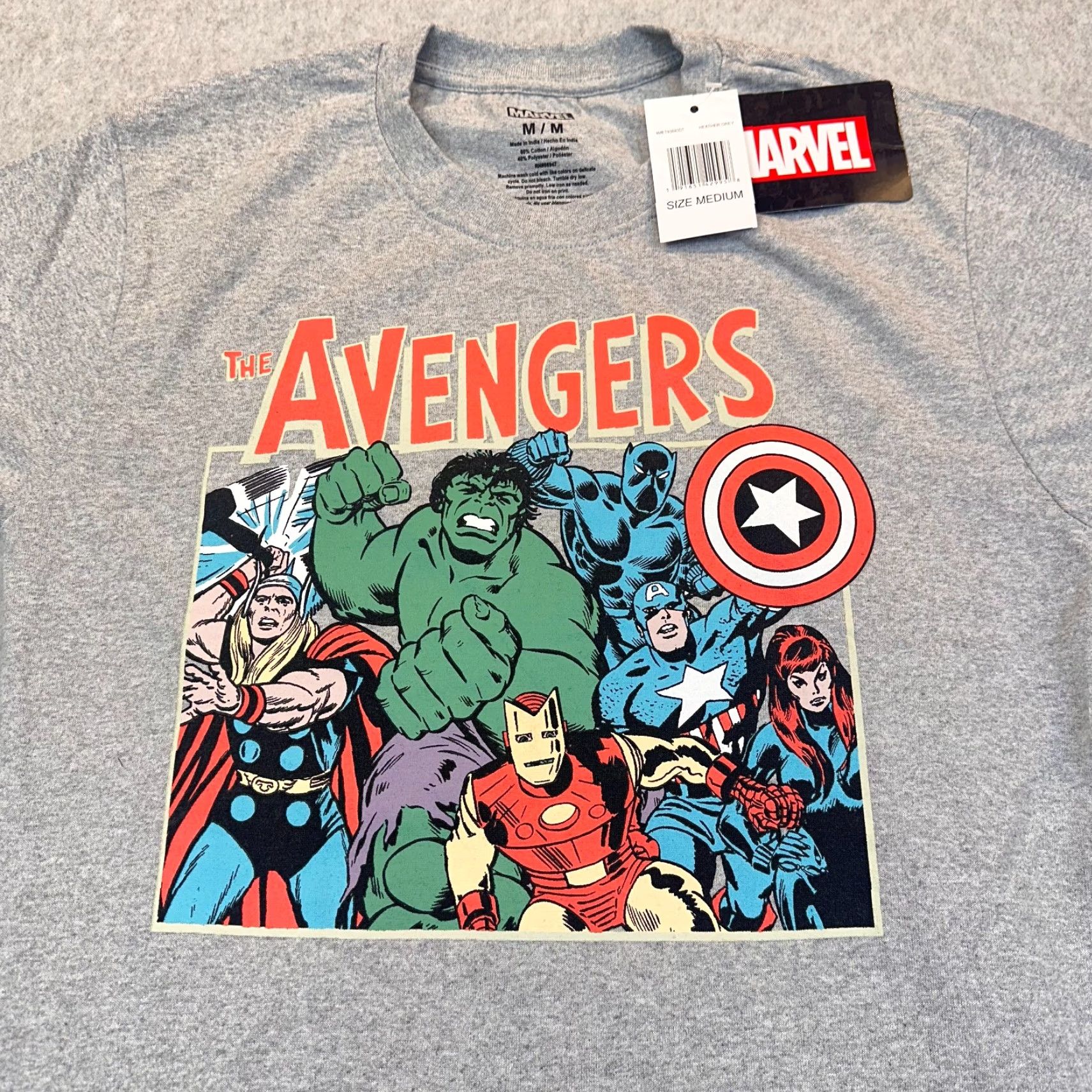 Vintage Marvel Avengers Men's Medium Heather Gray Tee T-Shirt Cartoon Graphic Print NWT Captain Thor Hulk Ironman Captain America Des. 2020s Size US M / EU 48-50 / 2 - 3 Thumbnail