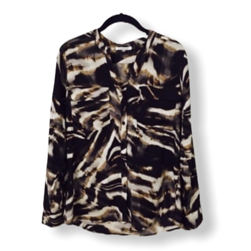 Calvin Klein Calvin Klein Abstract Print Button Down Blouse – Black, Whit Size S / US 4 / IT 40 - 2 Thumbnail