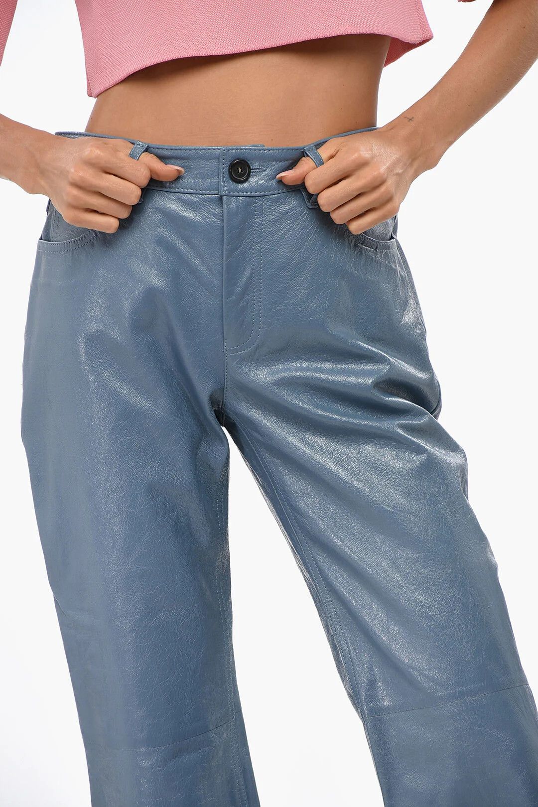 Marni og1mm0326 5-Pocket Leather Boot-Cut Pant in Blue Size 27" / US 4 / IT 40 - 3 Thumbnail