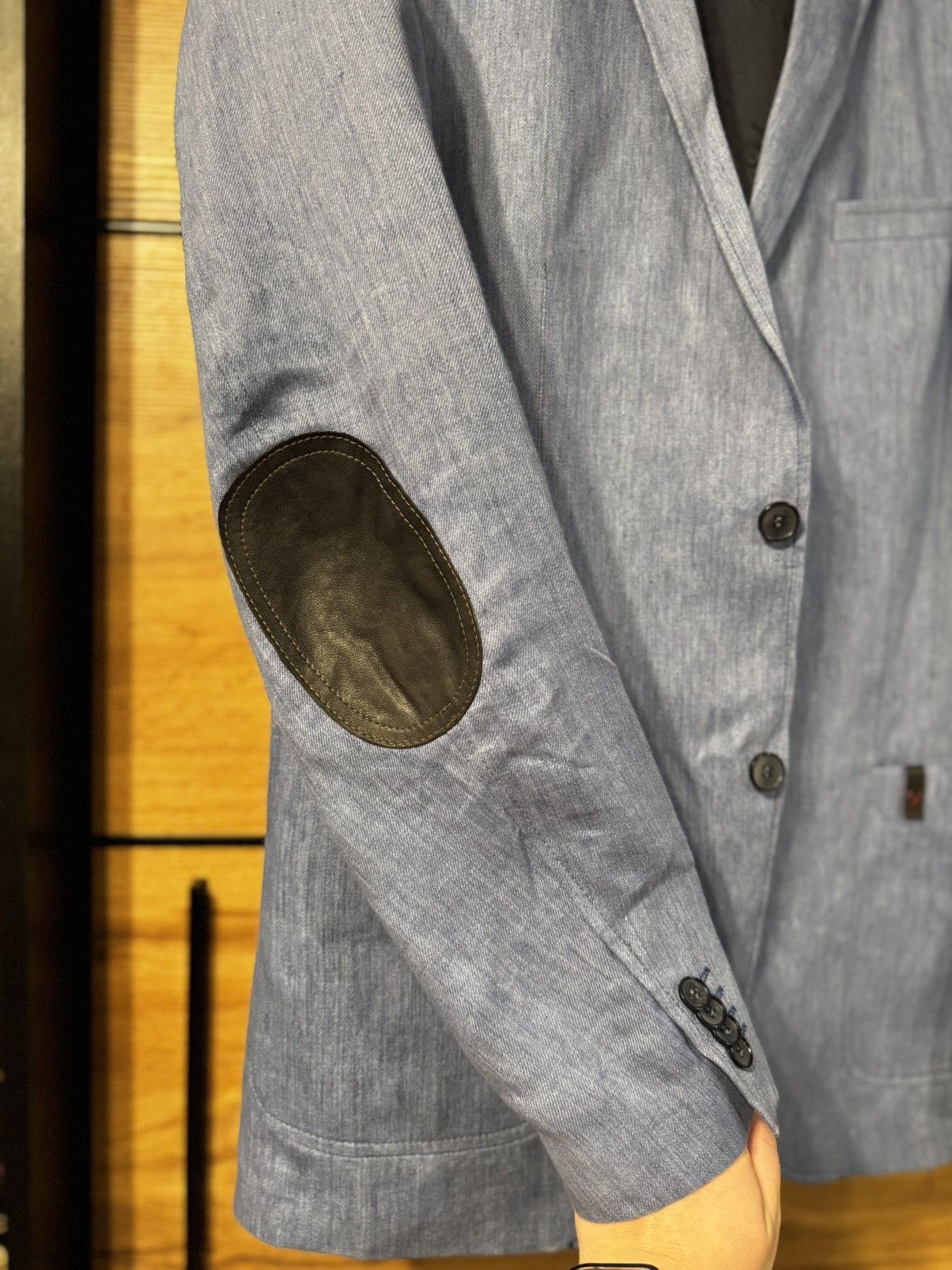 Other Club of Gents Light Blue Tailored Fit Blazer, Elbow Patches Size 40L - 2 Thumbnail