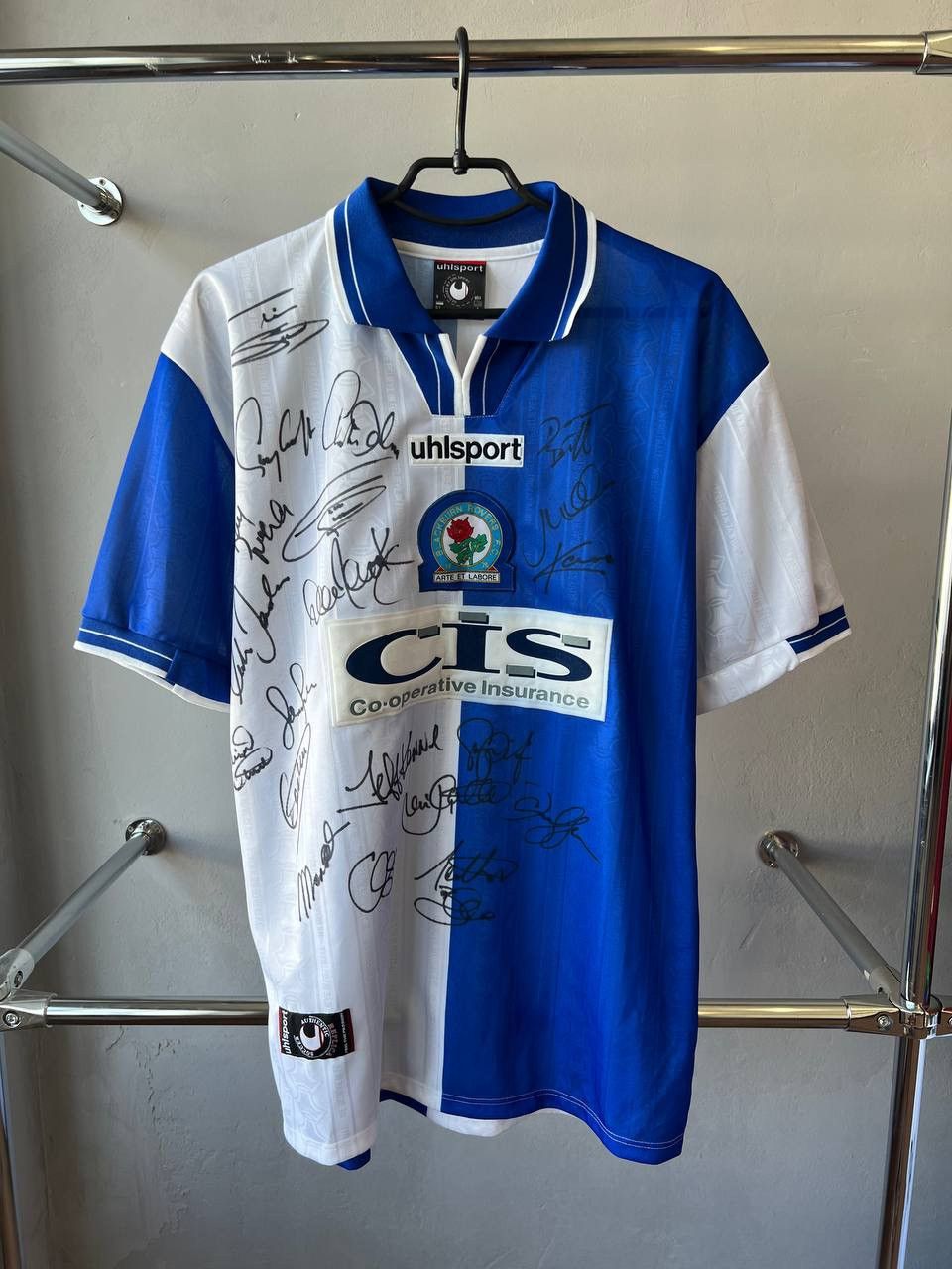 Vintage VERY RARE! 1998/2000 BLACKBURN ROVERS SIGNED UHLSPORT JERSEY Size US L / EU 52-54 / 3 - 2 Thumbnail