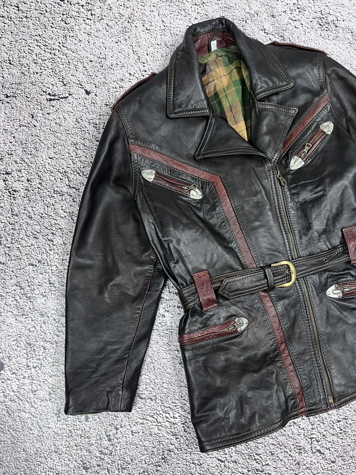 Genuine Leather Vintage Two-Tone Leather Biker Jacket Western Moto Style Size S / US 4 / IT 40 - 2 Thumbnail