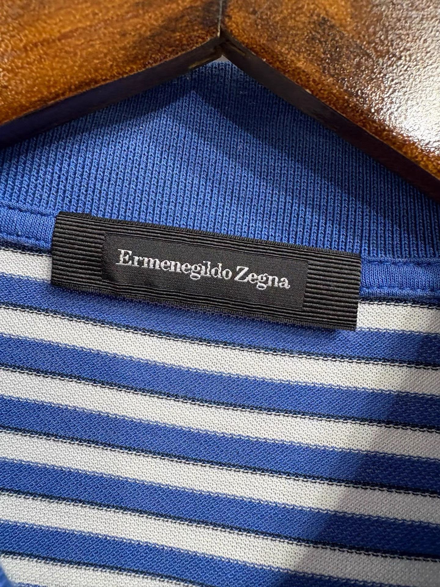 Ermenegildo Zegna Ermenegildo Zegna Blue White Striped Polo Shirt K29 Size US L / EU 52-54 / 3 - 3 Thumbnail