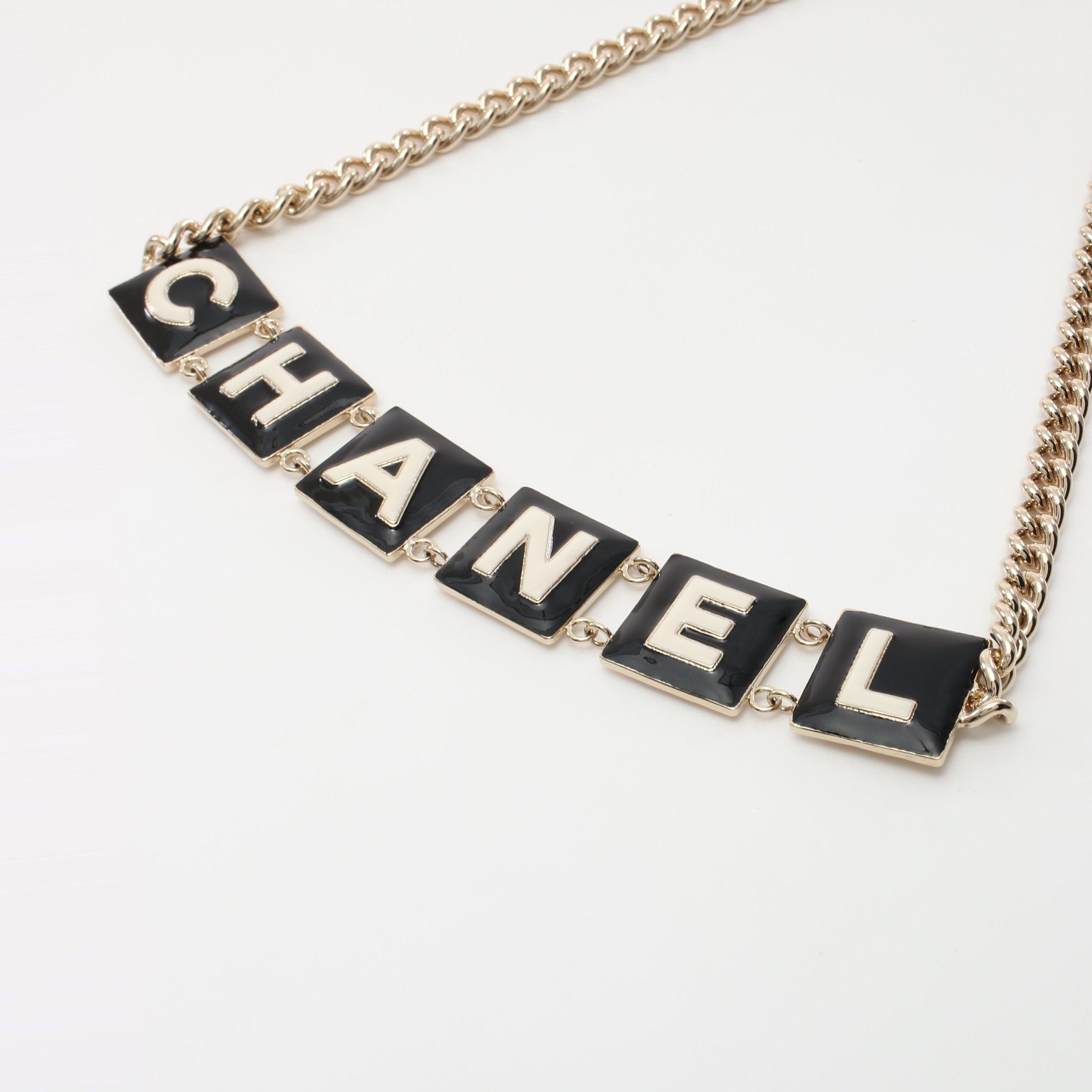 image of Chanel Logo Necklace Gp Gold Black B22A, Women's