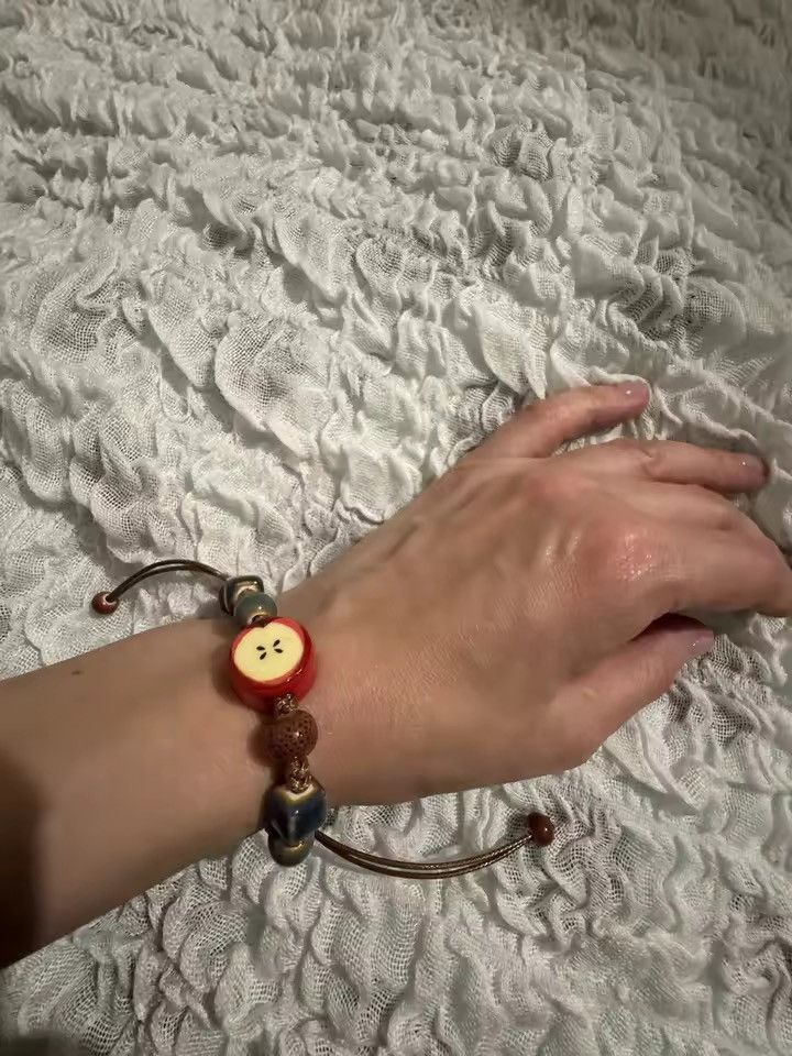 Jewelry Handmade Apple Ceramic Bracelet Adjustable Woven Cord Size ONE SIZE - 1 Thumbnail