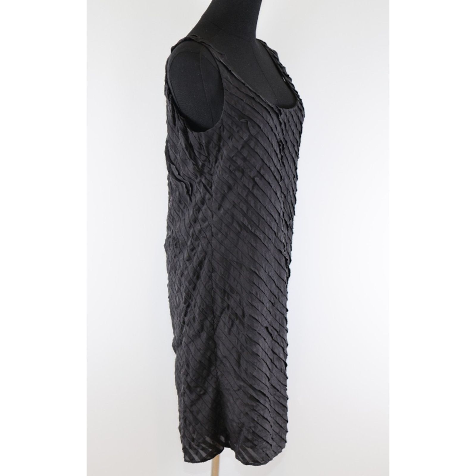 Eileen Fisher EILEEN FISHER Black Ruffle Silk Tank Sneath Dress 6 $238 Size M / US 6-8 / IT 42-44 - 3 Thumbnail