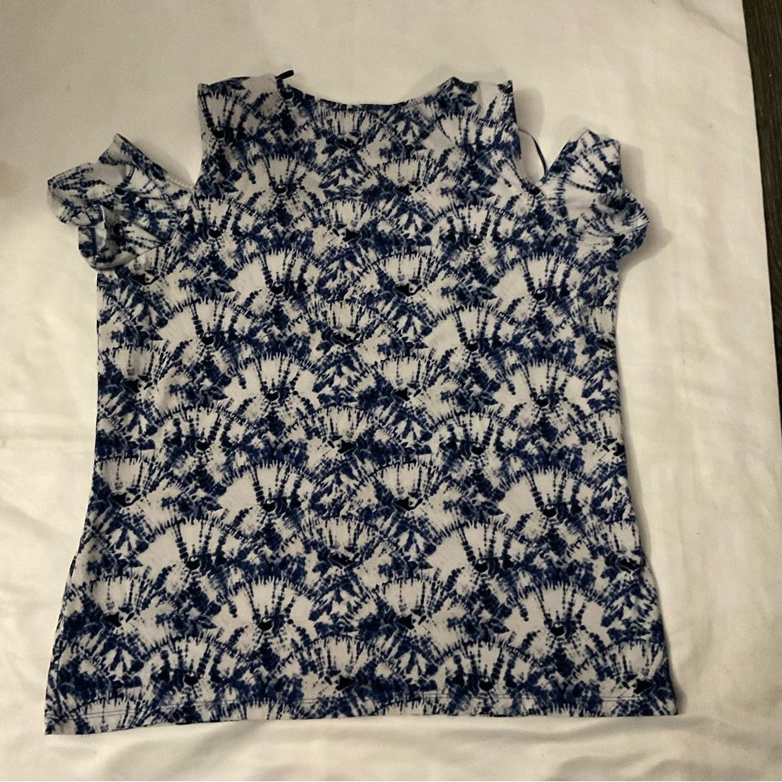 Michael Kors MICHAEL Michael Kors Midnight Blue Floral Short Sleeve L Size L / US 10 / IT 46 - 7 Thumbnail