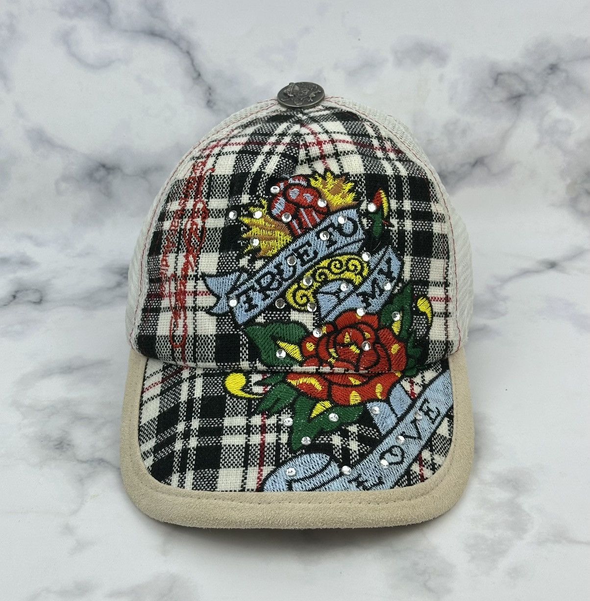 Ed Hardy Vtg Ed Hardy x Red Monkey Trucker Hat Plaid Tattoo Y2K Cap Size ONE SIZE - 2 Thumbnail