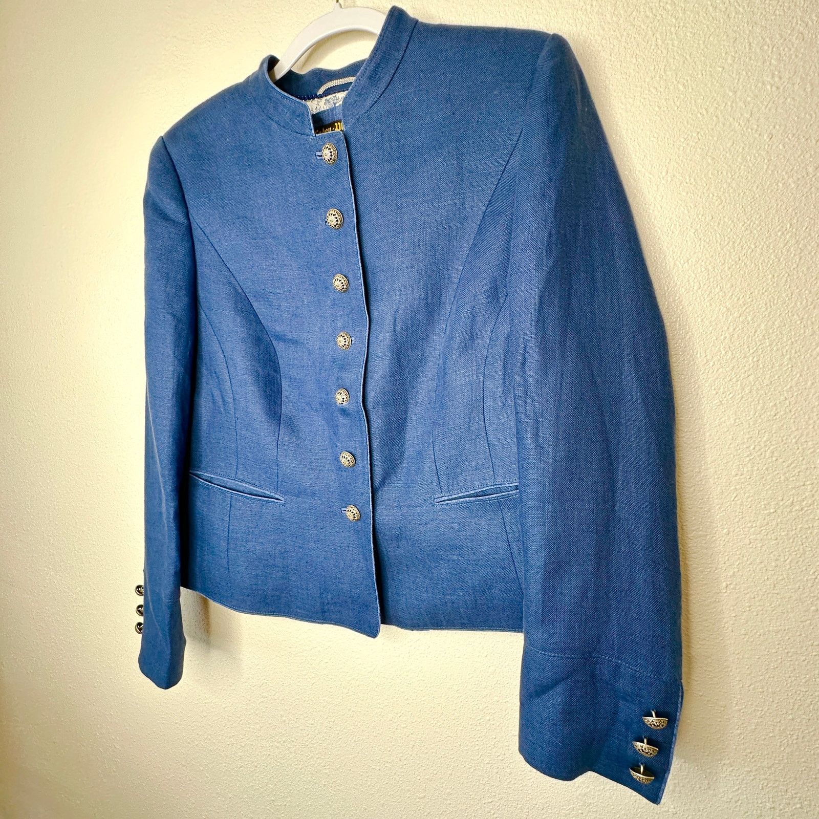 Other Loden Plankl Denim Blue Linen Band Neck Button Blazer Jacket Size XL / US 12-14 / IT 48-50 - 4 Thumbnail