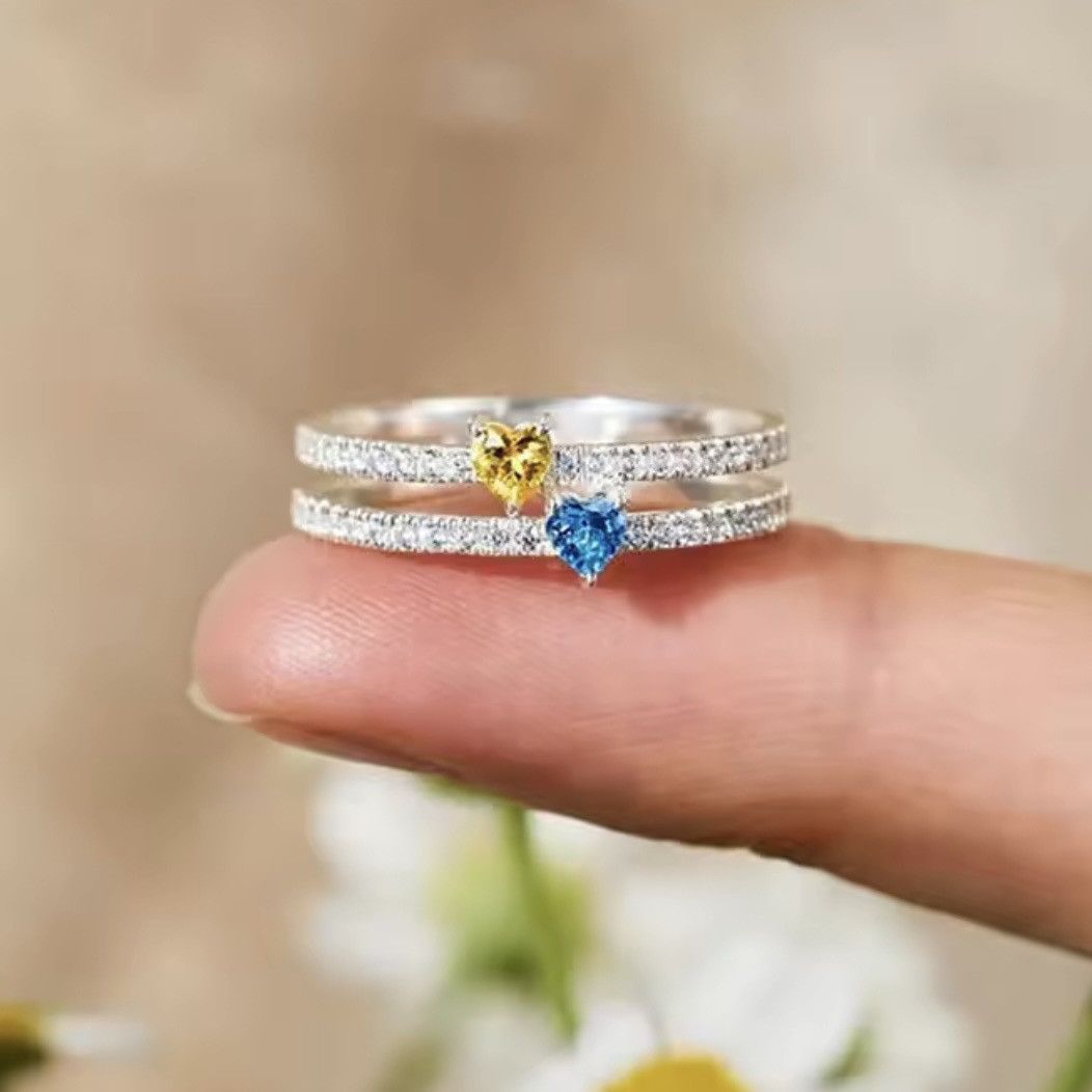 Macys New— Huian Exquisite Yellow/Blue Heart CZ Women Rings SIZE:8 Size ONE SIZE - 3 Thumbnail