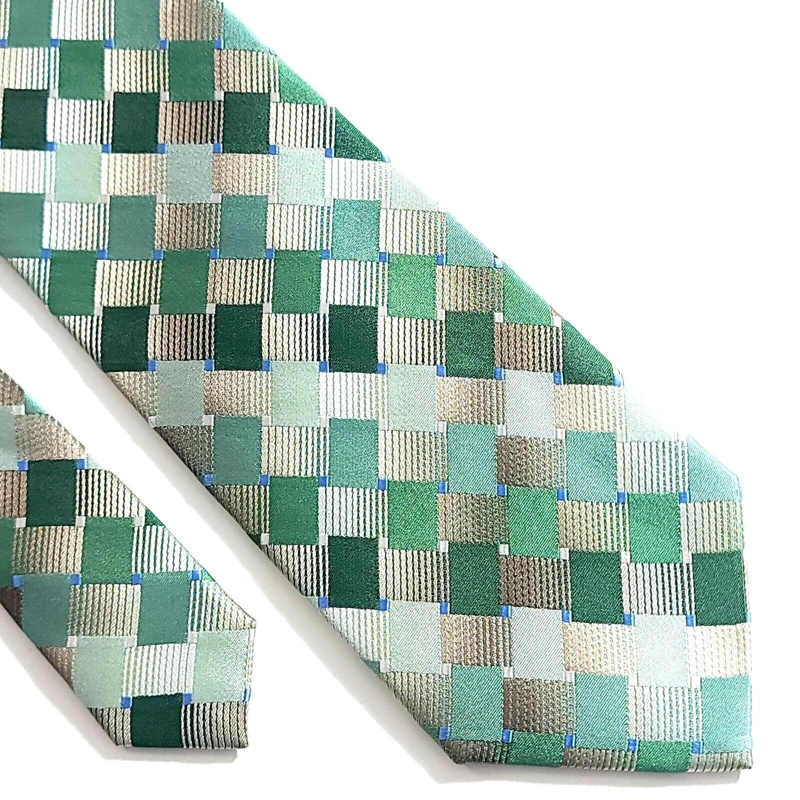 Van Heusen Van Heusen Green Tan Abstract Geometric Woven Silk Tie Size ONE SIZE - 1 Thumbnail