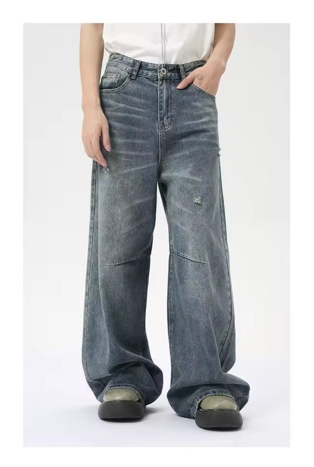 Jean Streetwear Washed Baggy Straight Wide Leg Jeans Size US 32 / EU 48 - 10 Thumbnail