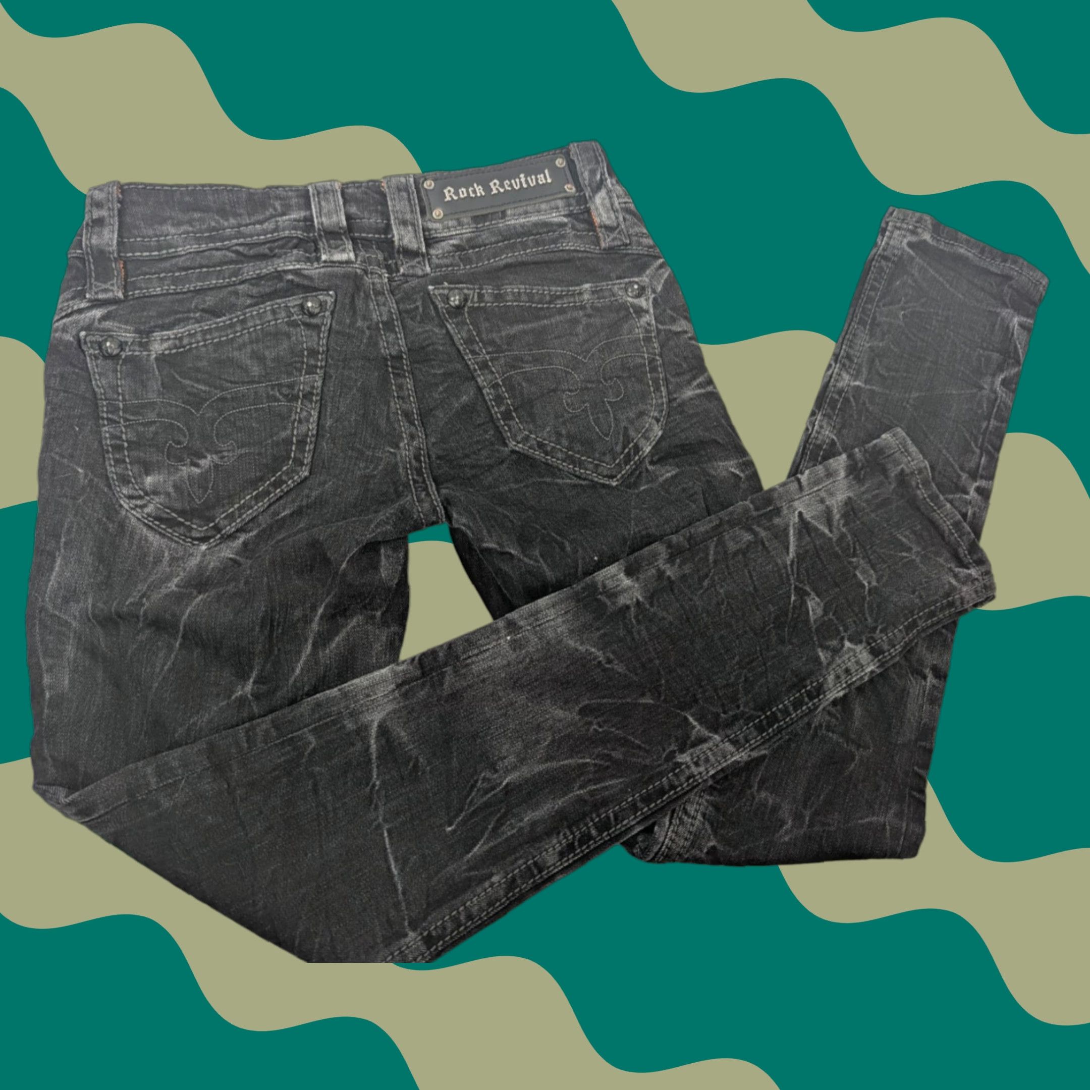 Vintage Rock Revival Rock Revival Jeans Skinny Rock Revival Pat Skinny Jeans Women’s Size 25 Low Rise Black Acid Wash RRJ8185SK Size 42" / US 20 - 1 Thumbnail