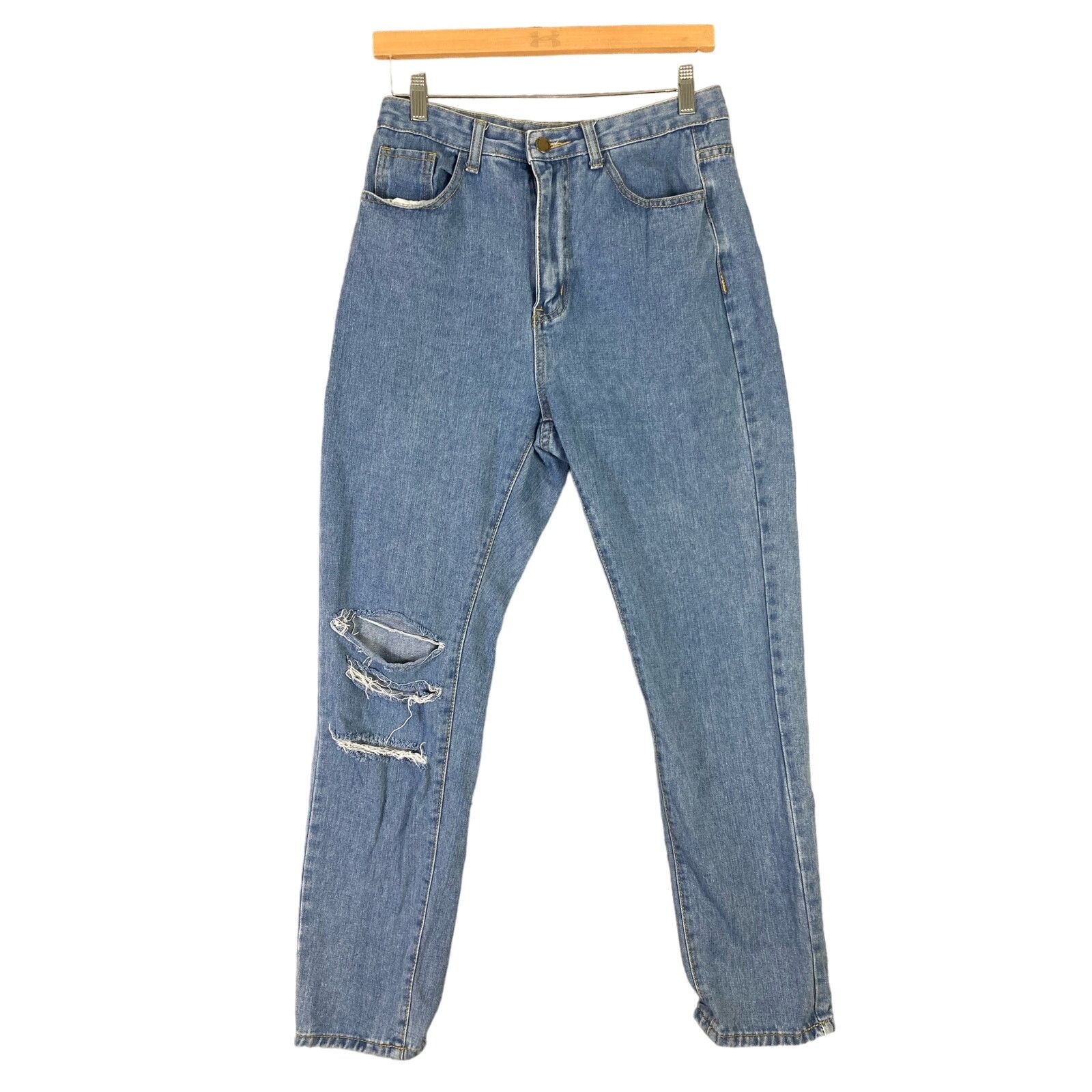 Shein Women's High Waisted Distressed Straight Leg Jeans Blue 28 M Size 28" / US 6 / IT 42 - 1 Thumbnail