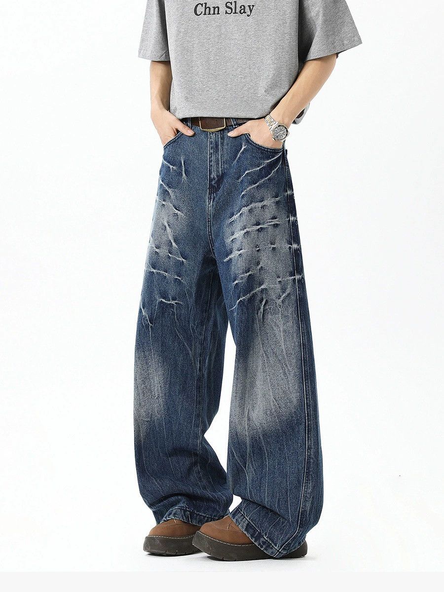 Vintage Men's trendy straight wide-leg lightning pattern jeans Size US 32 / EU 48 - 3 Thumbnail