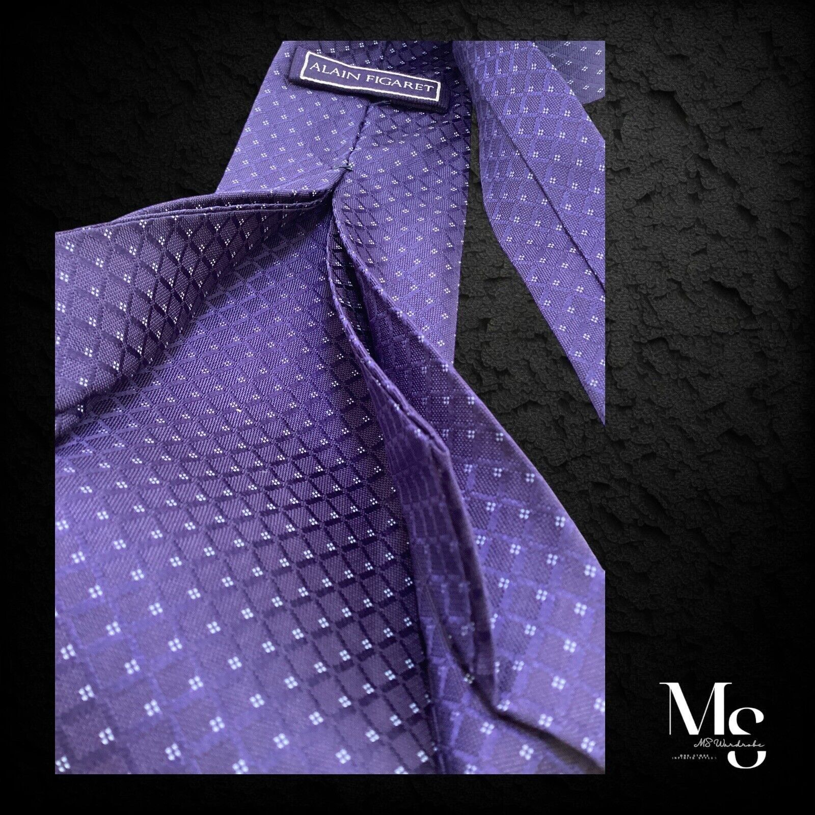 Figaret ALAIN FIGARET 7Fold Blue Geometric Silk Tie Italy W:3.25" EX Size ONE SIZE - 4 Thumbnail