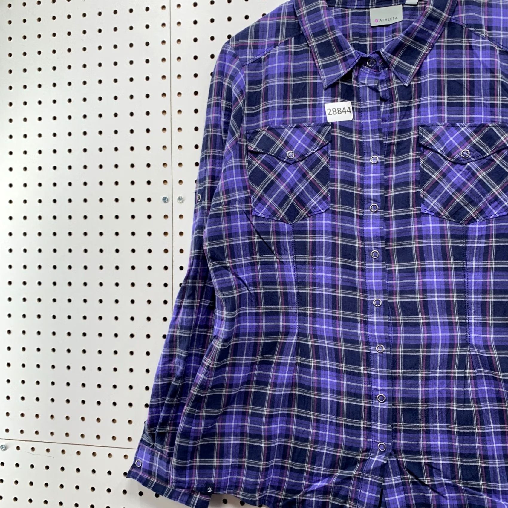 Athleta VINTAGE Athleta Button Up Shirt Womens Large Blue Purple Plaid NWT Western 22X27.5 Size L / US 10 / IT 46 - 3 Thumbnail