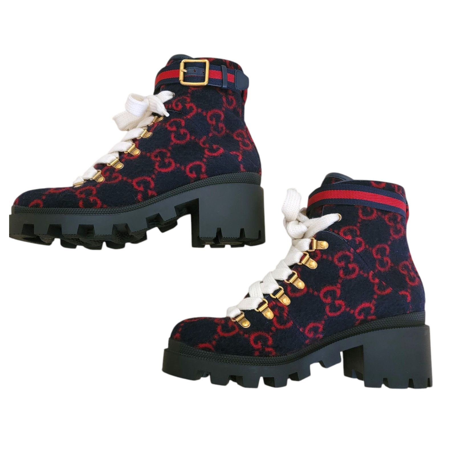 Gucci Gucci Combat Ankle GG Monogram Platform Boots Navy Red Size US 7.5 / IT 37.5 - 3 Thumbnail