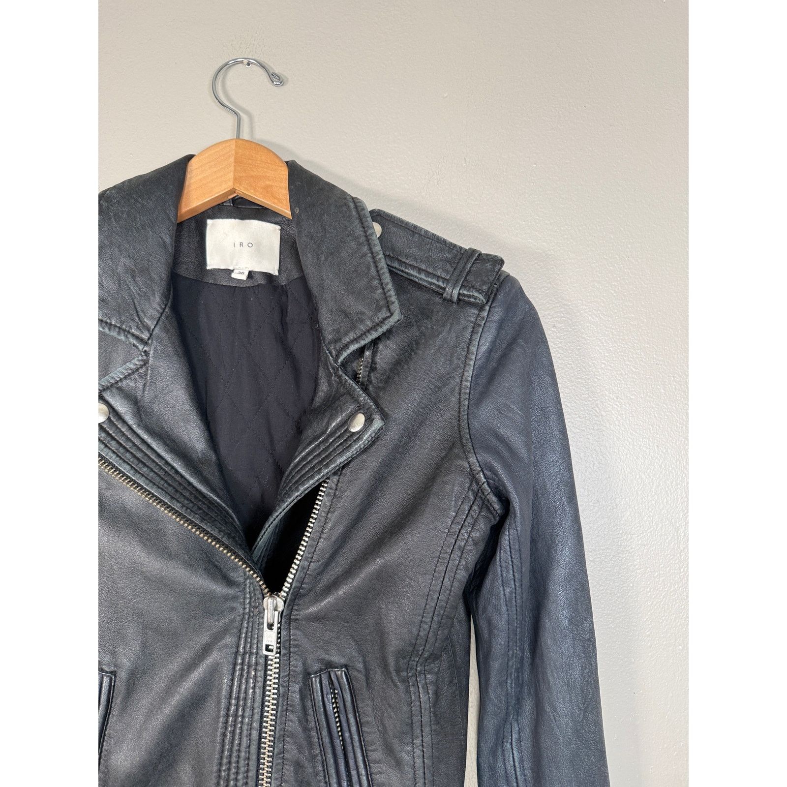 Iro IRO Blanca Leather 2 tone Motorcycle Jacket $1280 size 36/4 Size S / US 4 / IT 40 - 7 Thumbnail