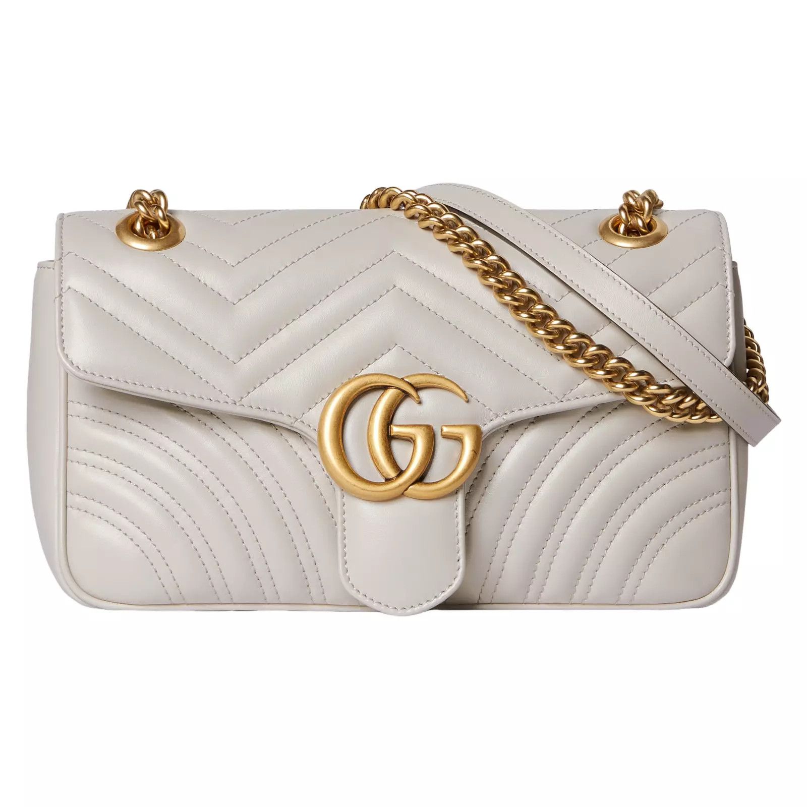 Gucci Gucci Marmont Medium GG Light Grey Leather Shoulder Bag Size ONE SIZE - 1 Thumbnail