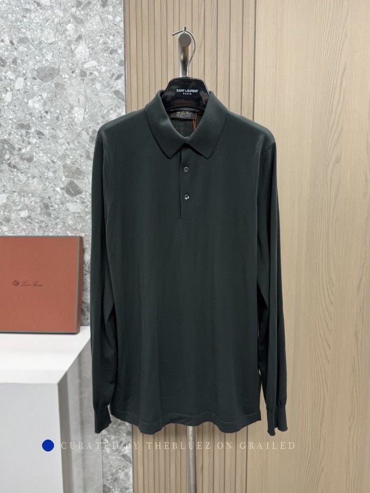 Loro Piana Green Long Sleeve Polo Shirt - Size M Size US M / EU 48-50 / 2 - 1 Thumbnail
