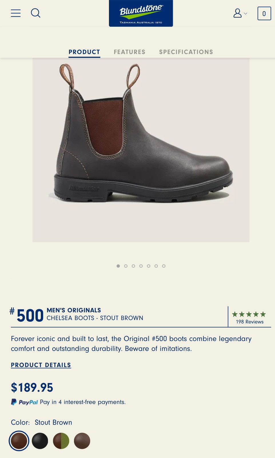 Blundstone #500 Chelsea Boots - Stout Brown Size US 9.5 / EU 42-43 - 1 Thumbnail