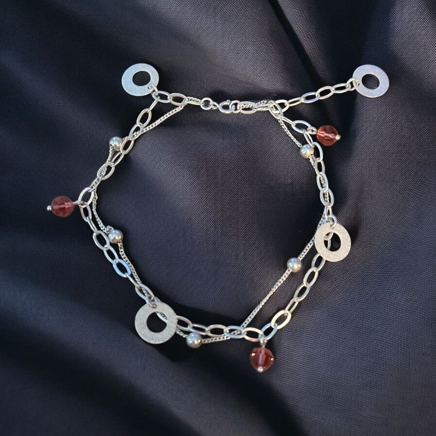 Vintage Vintage 925 multi chain circle and crystal dangle anklet Size ONE SIZE - 1 Thumbnail