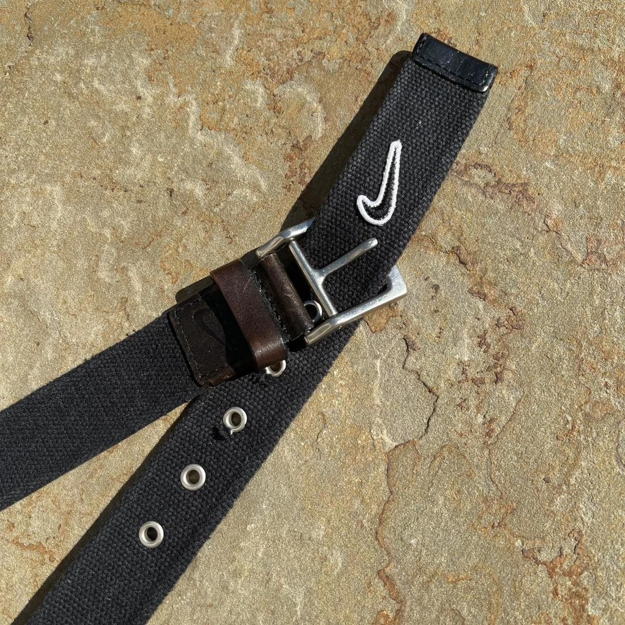 Nike Nike Black Canvas Brown Leather Belt Size ONE SIZE - 2 Thumbnail